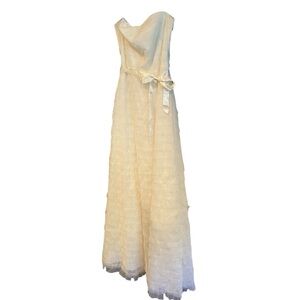 BCBG Maxazria cream tiered tile tule maxi gown wedding gown prom dress formal